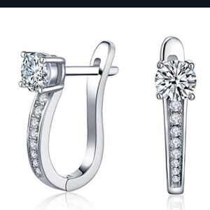 Diamond CZ Hoop Earrings Silver